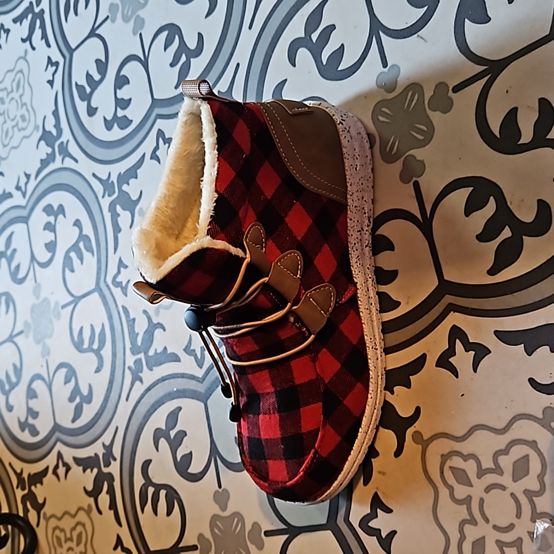 Women's Checkered Red And Black Boots